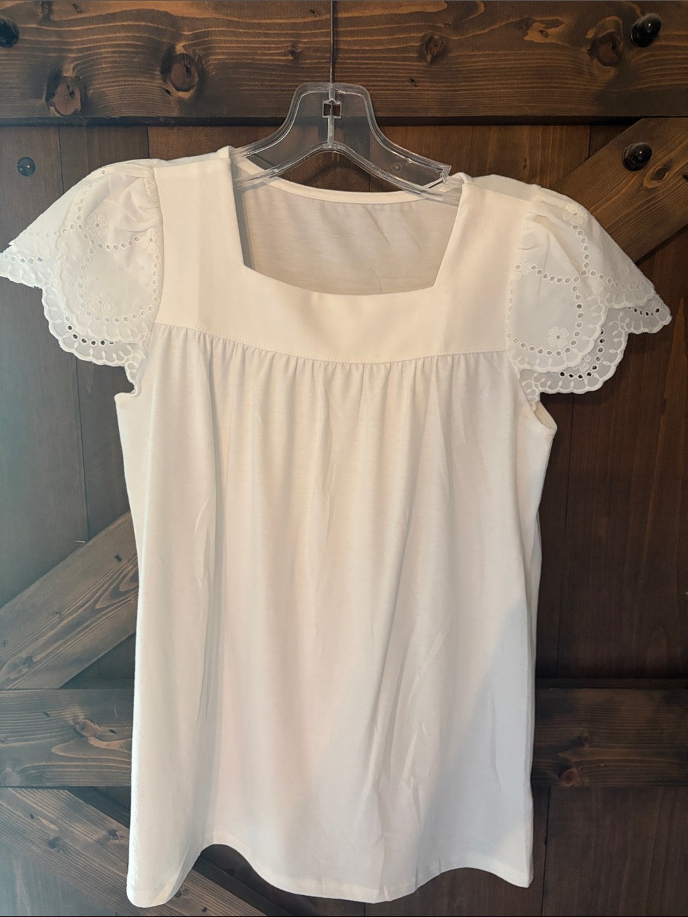 Women's White Square-Neck Eyelet Sleeve Tunic